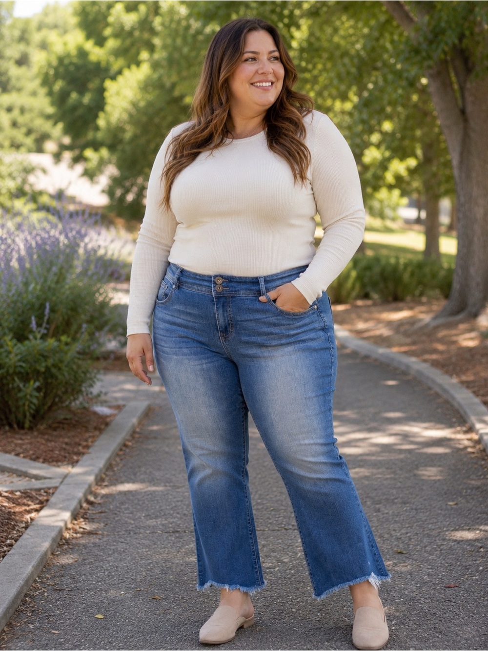 Torrid Denim 16R Raw Hem Cropped Flare Jeans Medium Wash Stretch
